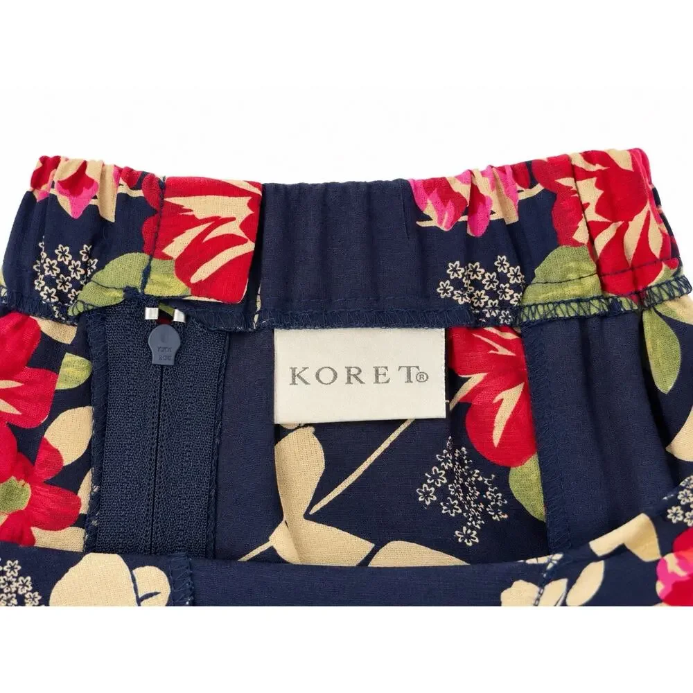 Koret Women’s Small Navy Floral Pleated Midi Skirt High Waist Vintage Style
